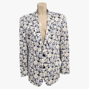 BAR III Men Slim Fit Blue Floral Single Breasted Blazer Jacket 46R